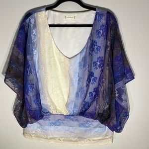 BEYOND VINTAGE**Ombre Blue Lace Top**Small $448